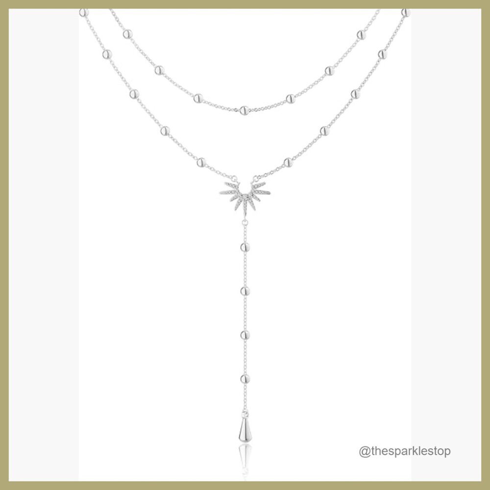 Gold Plated Silver Y-Shaped Pendant Necklace with Cubic Zirconia Beads